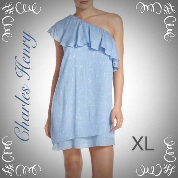 Charles Henry Dresses & Skirts - 🌷One Shoulder Blue Ruffle Shift Dress